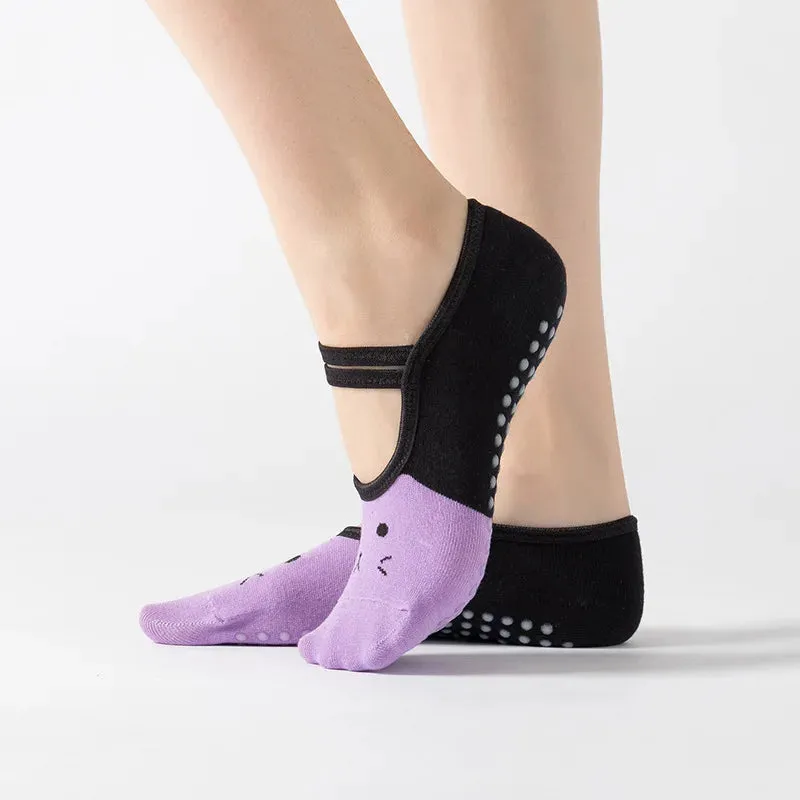 Women's Anti-Slip Yoga Socks - Cute Backless Bandage Pilates Socks for Ladies, Ballet Dance Fitness Slipper Cotton Sports Socks