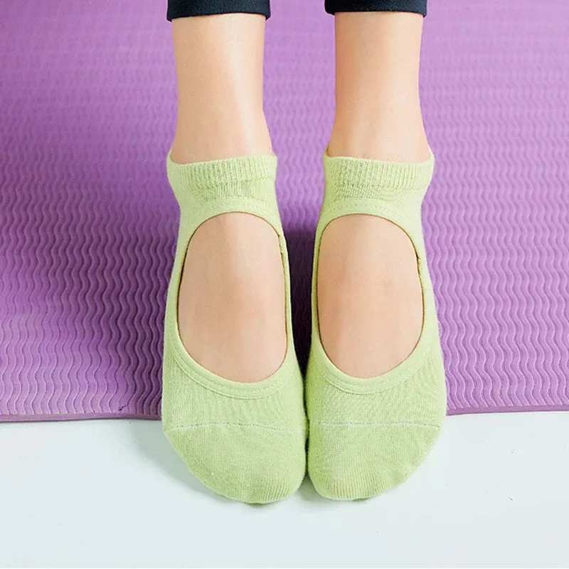 Women's Backless Breathable Yoga Socks - Silicone Non-Slip Pilates Socks for Ladies Fitness Ballet Dance, Cotton Gym Socks Slippers