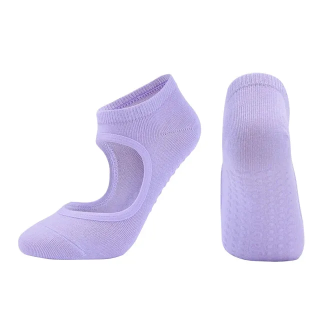 Women's Backless Breathable Yoga Socks - Silicone Non-Slip Pilates Socks for Ladies Fitness Ballet Dance, Cotton Gym Socks Slippers