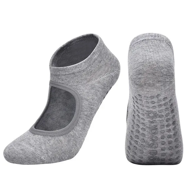 Women's Backless Breathable Yoga Socks - Silicone Non-Slip Pilates Socks for Ladies Fitness Ballet Dance, Cotton Gym Socks Slippers