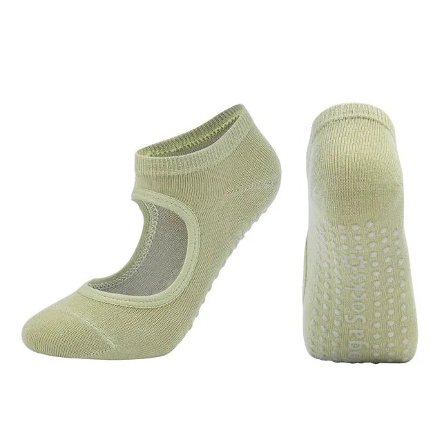 Women's Backless Breathable Yoga Socks - Silicone Non-Slip Pilates Socks for Ladies Fitness Ballet Dance, Cotton Gym Socks Slippers