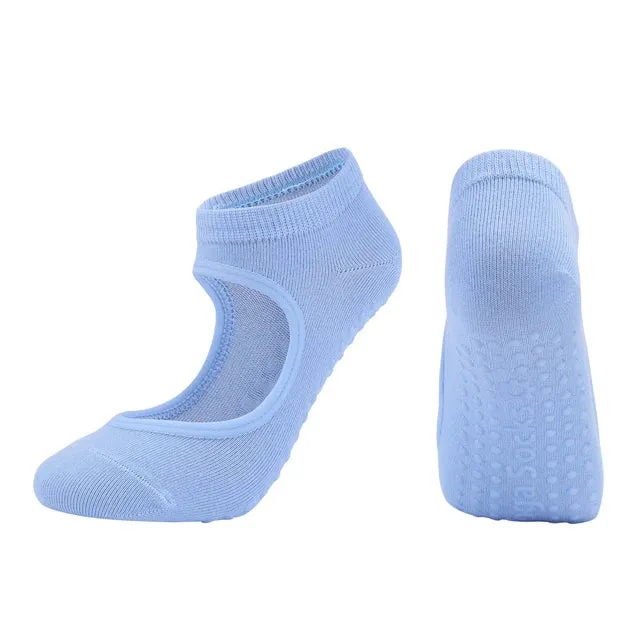 Women's Backless Breathable Yoga Socks - Silicone Non-Slip Pilates Socks for Ladies Fitness Ballet Dance, Cotton Gym Socks Slippers