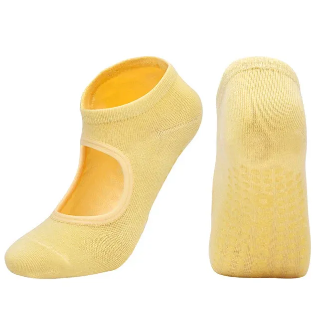 Women's Backless Breathable Yoga Socks - Silicone Non-Slip Pilates Socks for Ladies Fitness Ballet Dance, Cotton Gym Socks Slippers