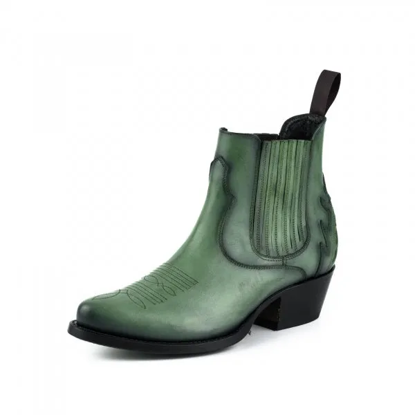 Women's Boots or Ankle Boots Handmade in Green Leather Urban 2487
