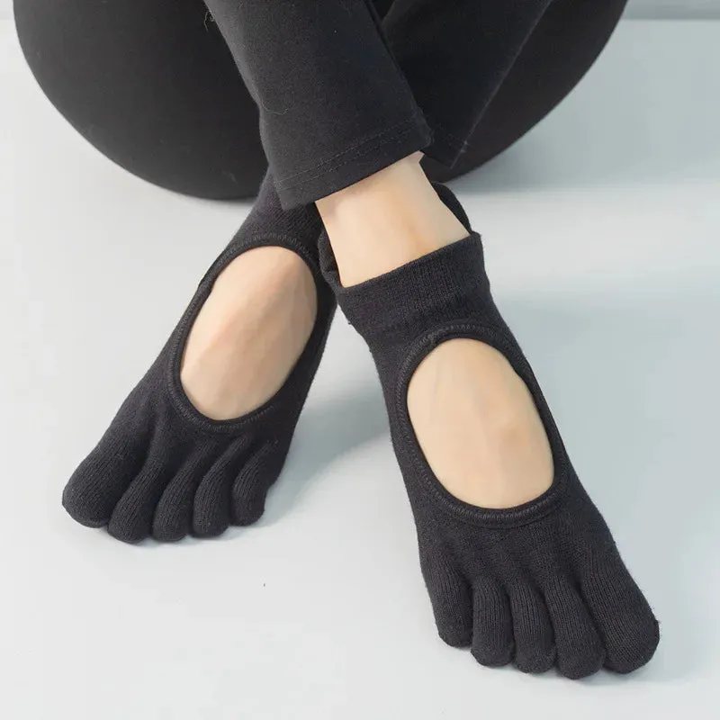 Women's Breathable Pilates Socks with Grips - Non-Slip Five Finger Yoga Socks, Backless Ballet Dance Fitness Toe Socks