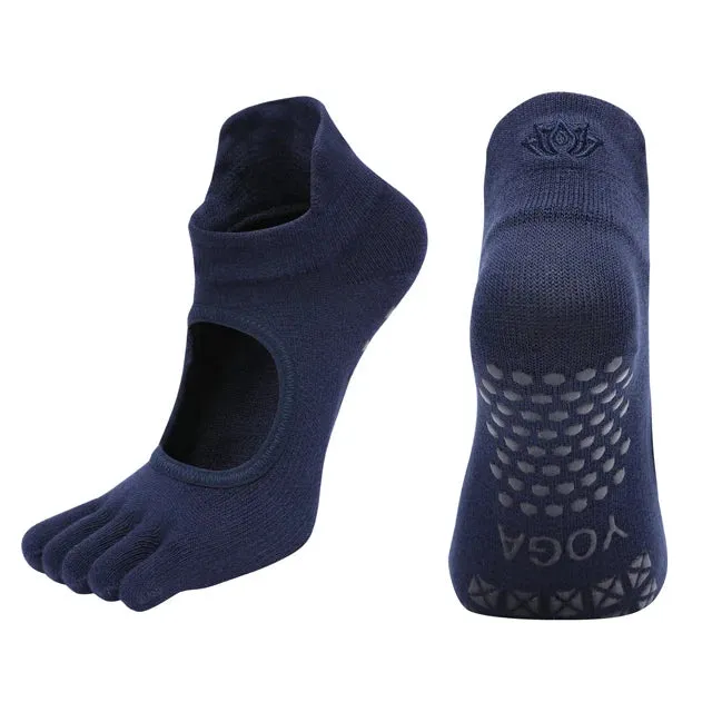 Women's Breathable Pilates Socks with Grips - Non-Slip Five Finger Yoga Socks, Backless Ballet Dance Fitness Toe Socks