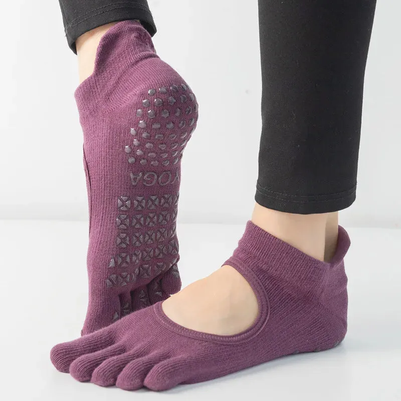 Women's Breathable Pilates Socks with Grips - Non-Slip Five Finger Yoga Socks, Backless Ballet Dance Fitness Toe Socks