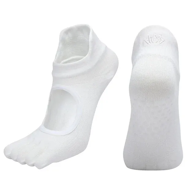 Women's Breathable Pilates Socks with Grips - Non-Slip Five Finger Yoga Socks, Backless Ballet Dance Fitness Toe Socks