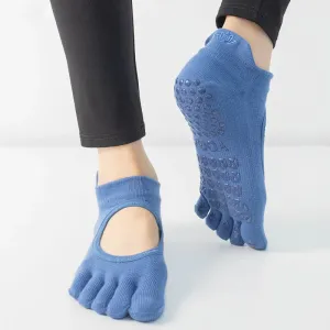 Women's Breathable Pilates Socks with Grips - Non-Slip Five Finger Yoga Socks, Backless Ballet Dance Fitness Toe Socks