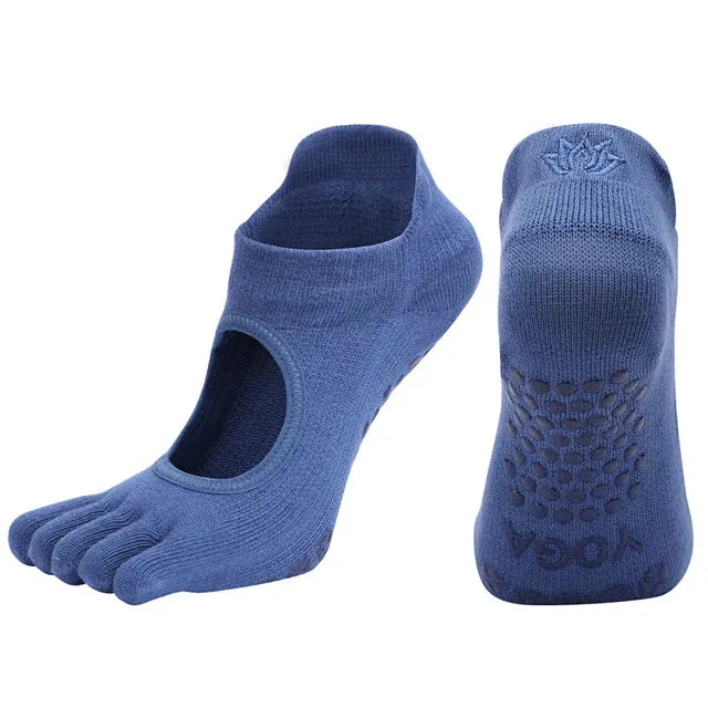 Women's Breathable Pilates Socks with Grips - Non-Slip Five Finger Yoga Socks, Backless Ballet Dance Fitness Toe Socks