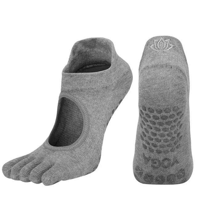 Women's Breathable Pilates Socks with Grips - Non-Slip Five Finger Yoga Socks, Backless Ballet Dance Fitness Toe Socks