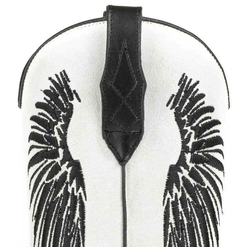 Women's Cowboy Boots in Black Leather with White Suede Upper and Black Wings 2666