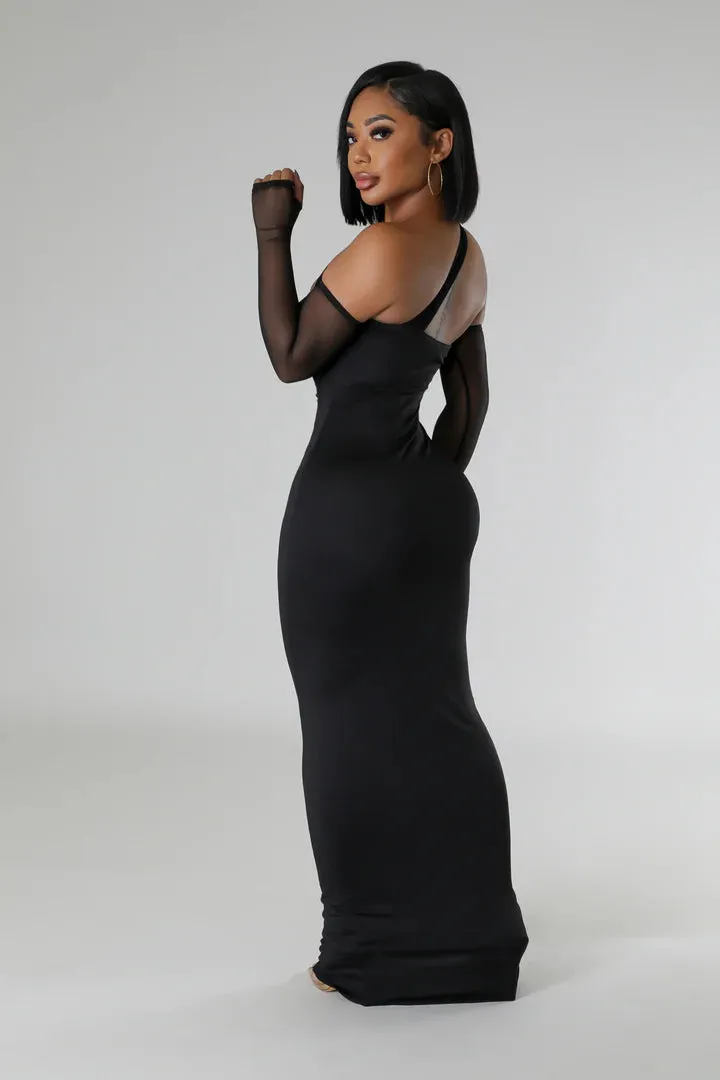 Women's Dazzling Seductive One Strap Sheer Sleeved Cut Out Maxi Dress