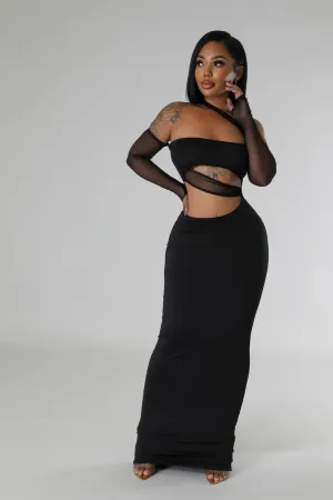 Women's Dazzling Seductive One Strap Sheer Sleeved Cut Out Maxi Dress