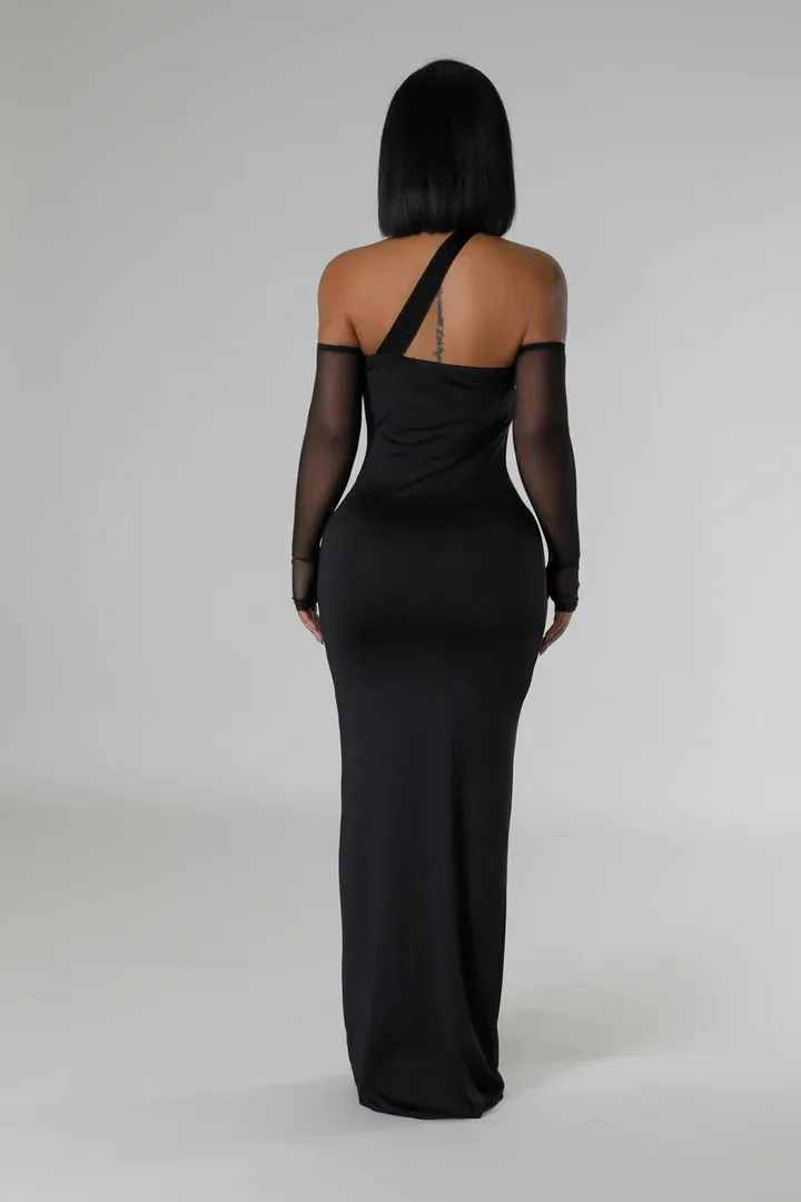 Women's Dazzling Seductive One Strap Sheer Sleeved Cut Out Maxi Dress
