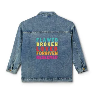 Women's Denim Jacket - Flawed, Loved, Redeemed Graphic