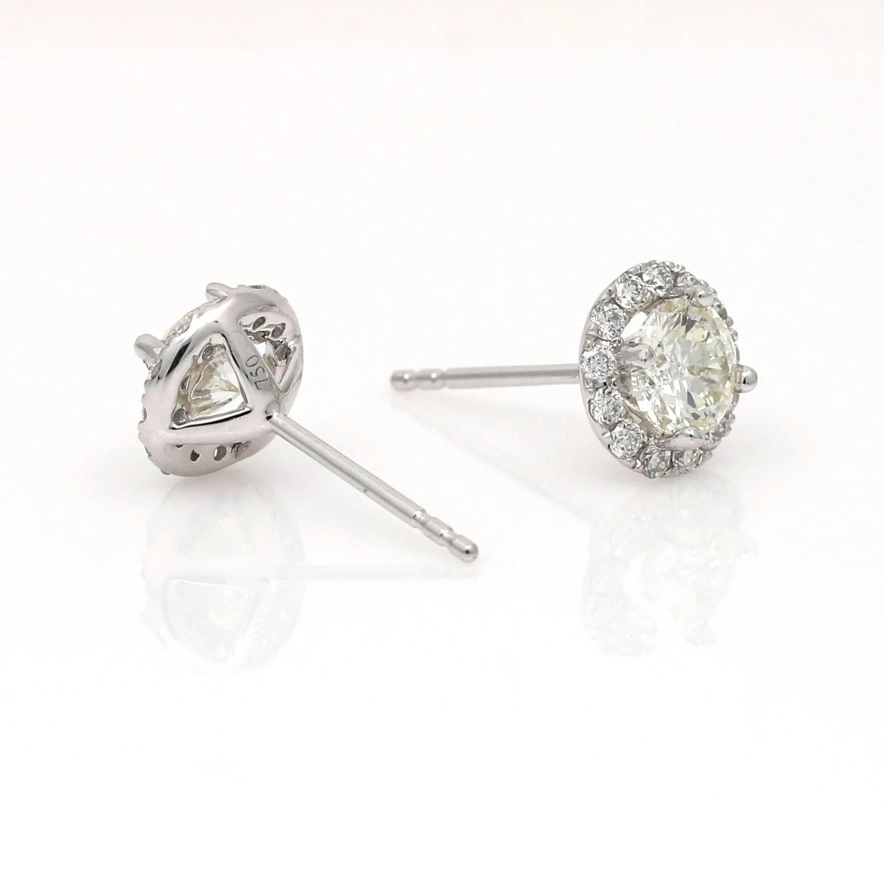 Women's Diamond Martini Halo Stud Earrings in 18k White Gold 1.48 cttw