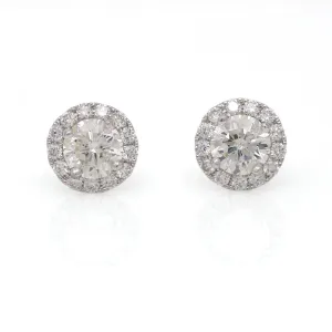 Women's Diamond Martini Halo Stud Earrings in 18k White Gold 1.48 cttw