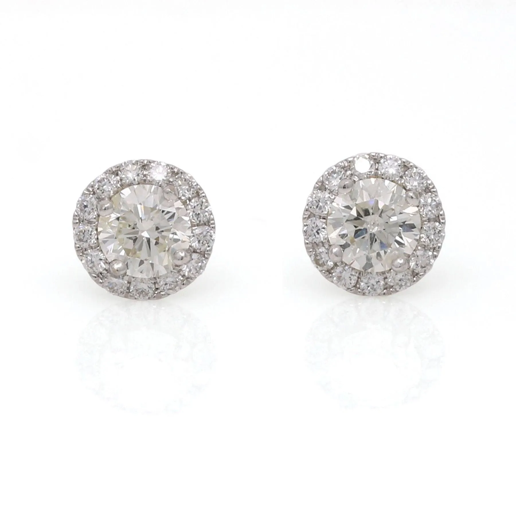 Women's Diamond Martini Halo Stud Earrings in 18k White Gold 1.48 cttw