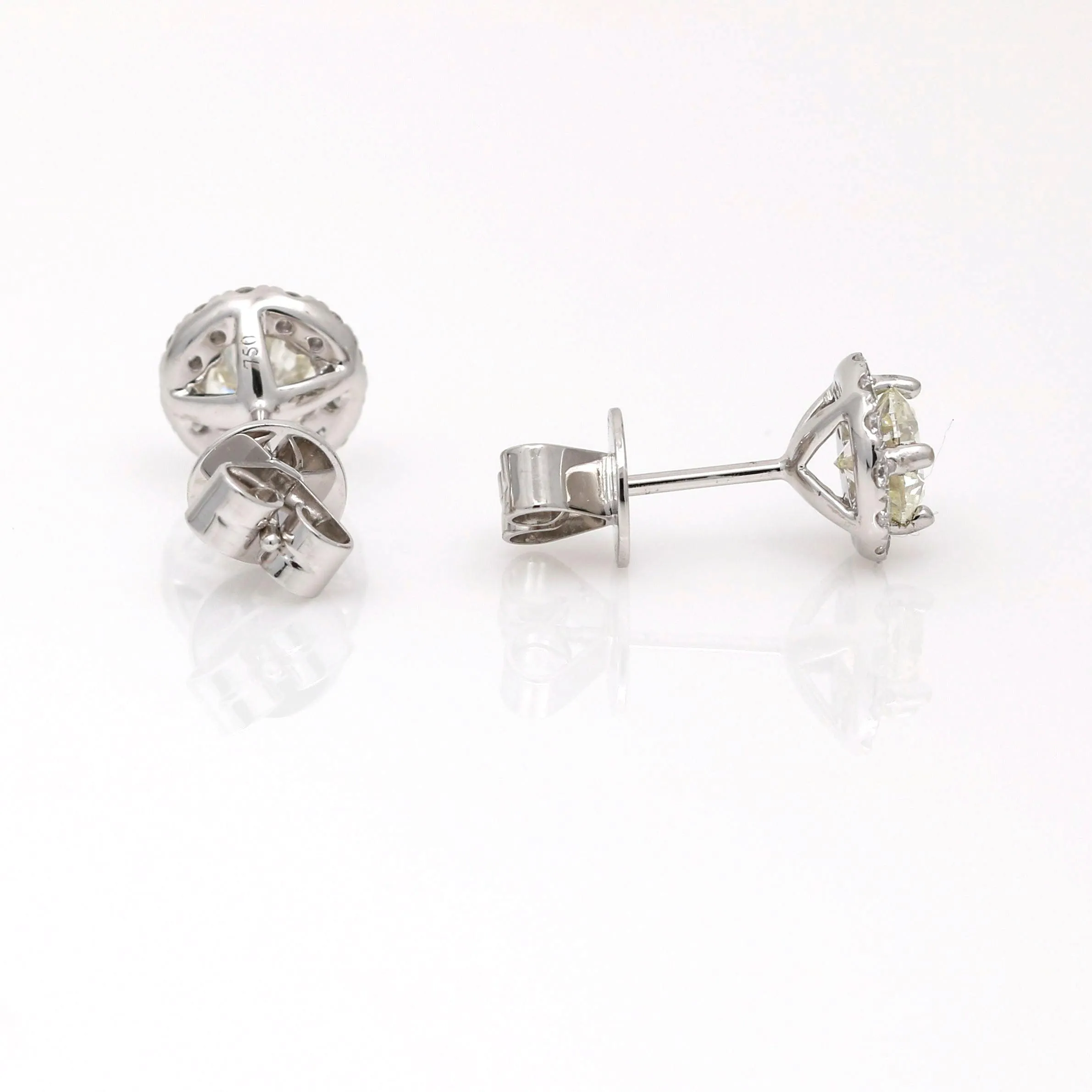 Women's Diamond Martini Halo Stud Earrings in 18k White Gold 1.48 cttw