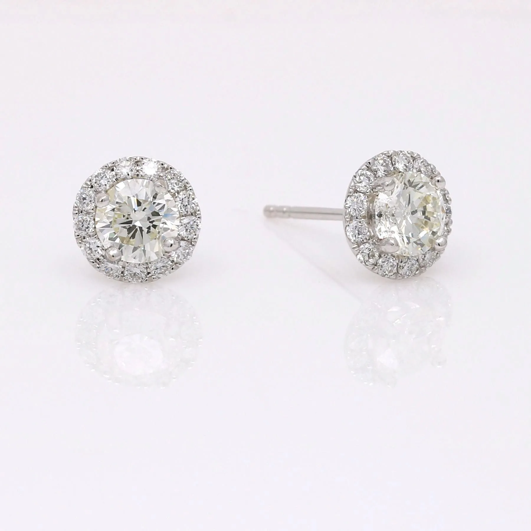 Women's Diamond Martini Halo Stud Earrings in 18k White Gold 1.48 cttw