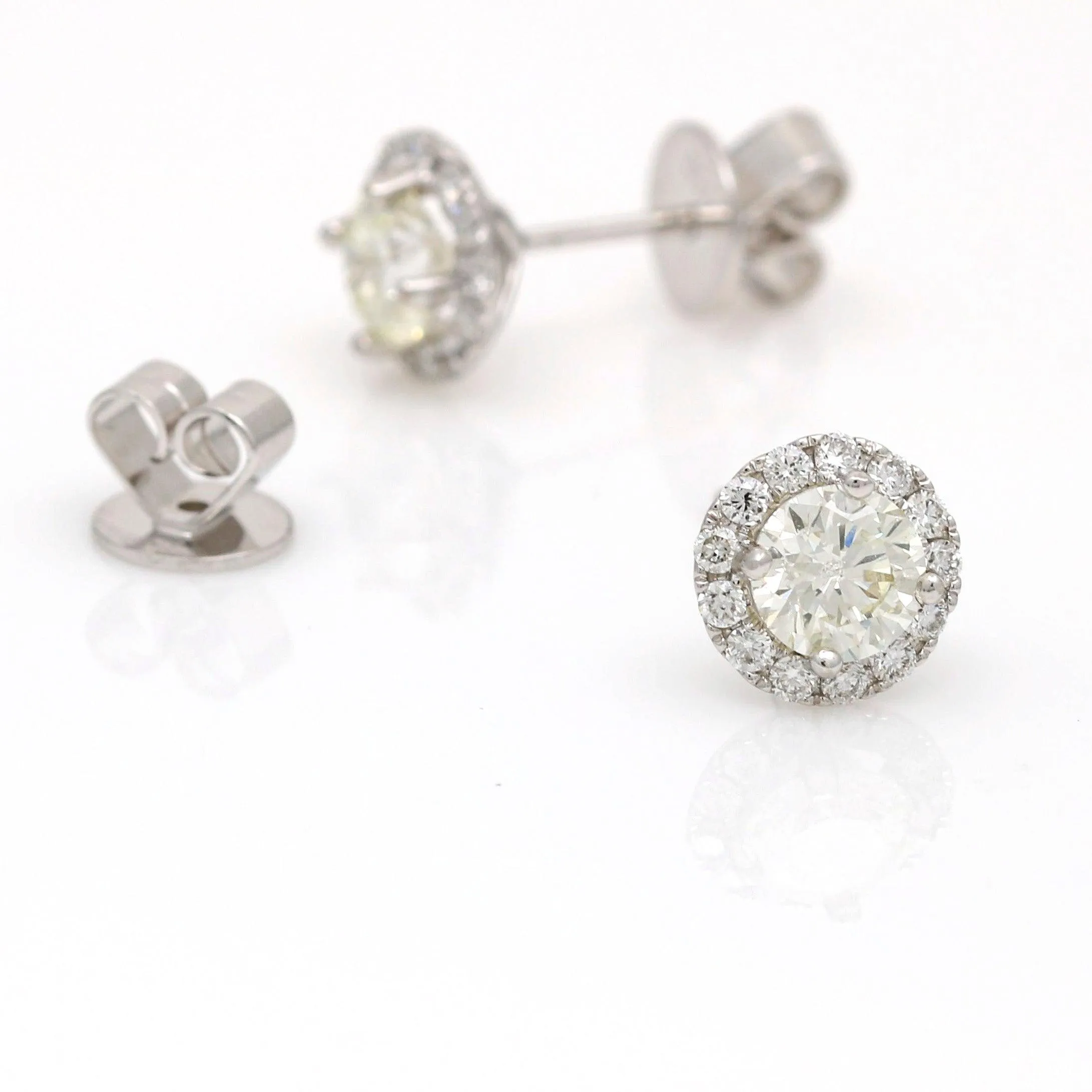 Women's Diamond Martini Halo Stud Earrings in 18k White Gold 1.48 cttw