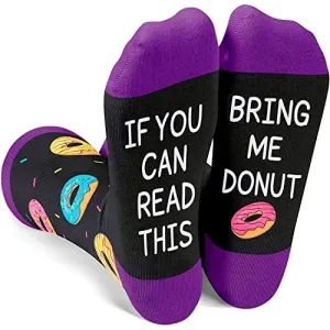 Women's Donut Socks, Donut Theme Socks, Donut Gifts, Gift Ideas For Wife Mom Grandma, Novelty Donut Lovers Gifts, If You Can Read This Socks, Food Socks