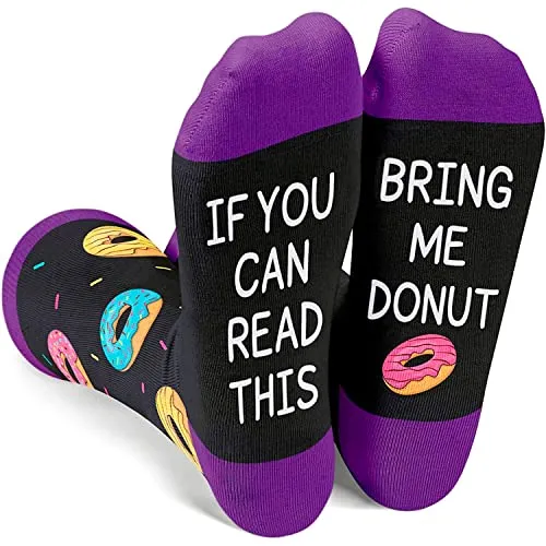 Women's Donut Socks, Donut Theme Socks, Donut Gifts, Gift Ideas For Wife Mom Grandma, Novelty Donut Lovers Gifts, If You Can Read This Socks, Food Socks