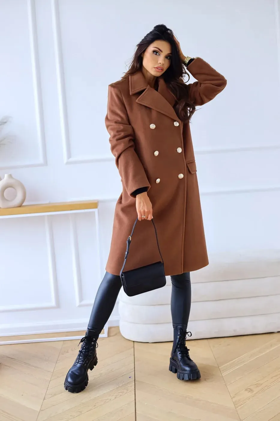 Women's Double Plaid Textured Winter Coat