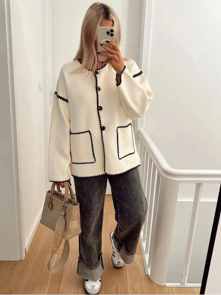 Women's Elegant Patchwork Jacket Boutique Fashion Long Sleeve With Pocket Chic & Classy Jacket Autumn Casual Office High Street Outerwear