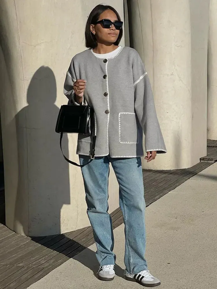 Women's Elegant Patchwork Jacket Boutique Fashion Long Sleeve With Pocket Chic & Classy Jacket Autumn Casual Office High Street Outerwear