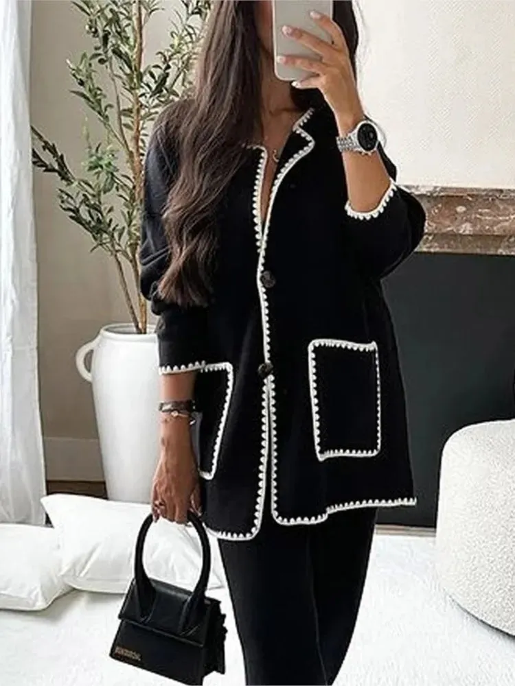 Women's Elegant Patchwork Jacket Boutique Fashion Long Sleeve With Pocket Chic & Classy Jacket Autumn Casual Office High Street Outerwear