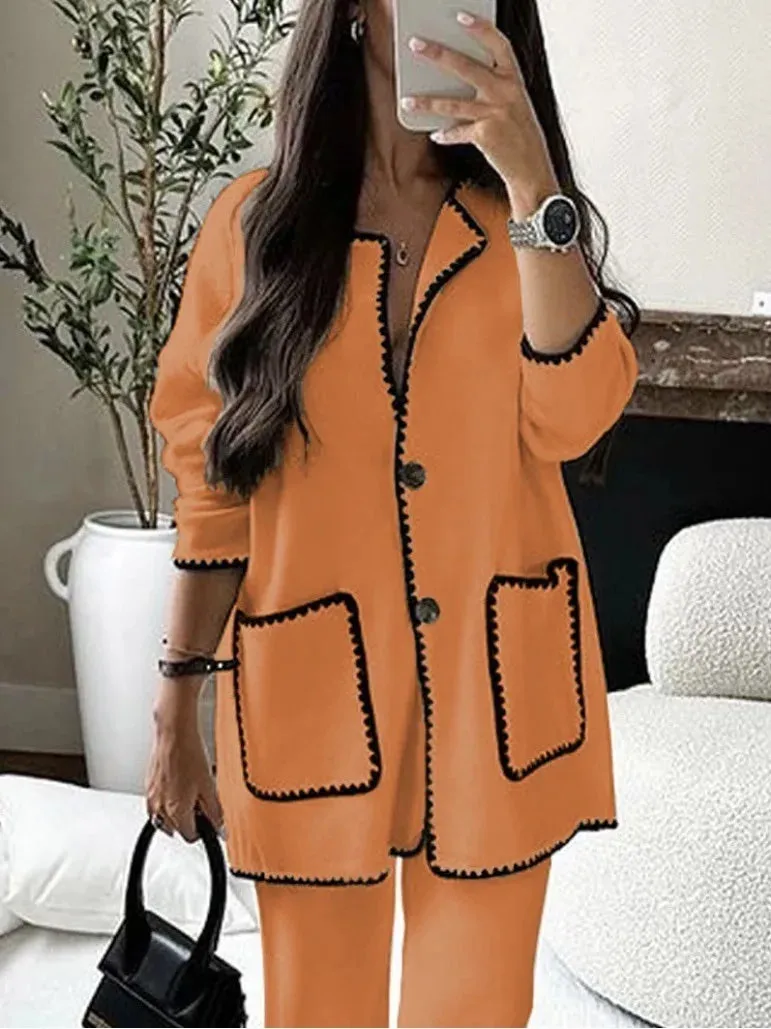 Women's Elegant Patchwork Jacket Boutique Fashion Long Sleeve With Pocket Chic & Classy Jacket Autumn Casual Office High Street Outerwear