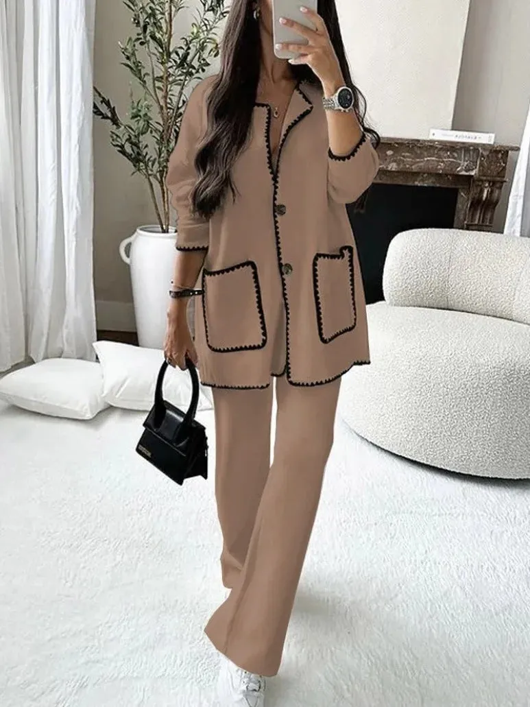 Women's Elegant Patchwork Jacket Boutique Fashion Long Sleeve With Pocket Chic & Classy Jacket Autumn Casual Office High Street Outerwear