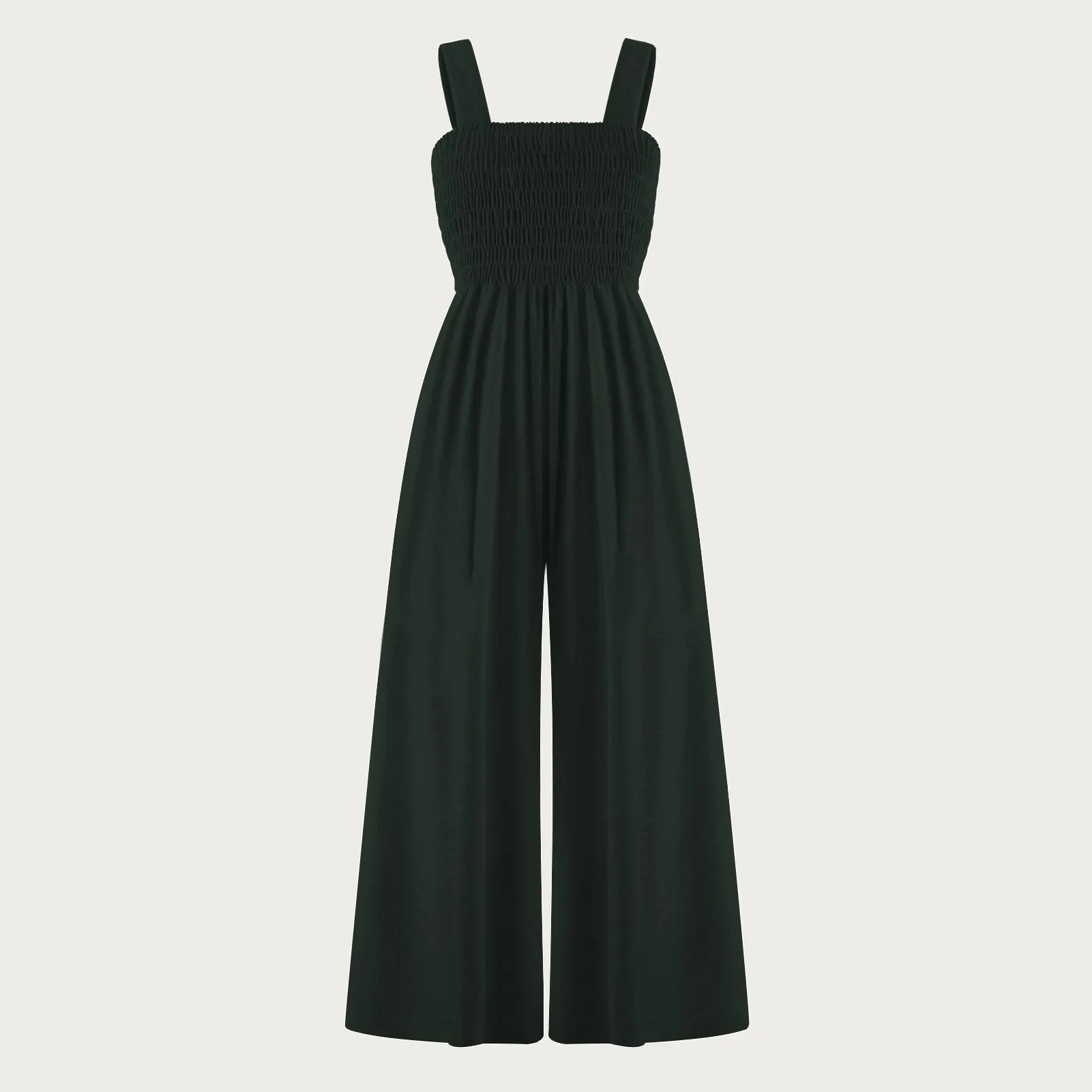 Women's Elegant Plain Thick Strap Ruched Pocket Wide Leg Jumpsuit
