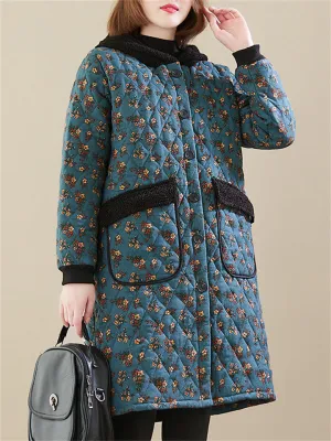 Women's Elegant Single-Breasted Mid-Length Warm Hooded Cotton Coat