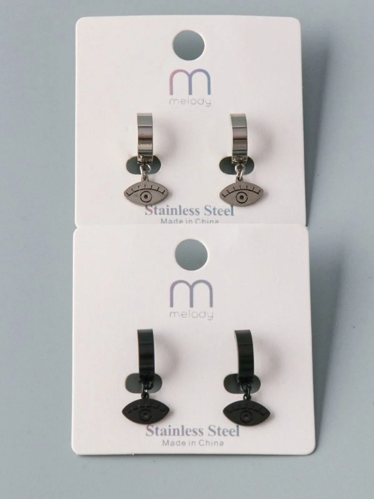 WOMEN'S FASHION BLACK & SILVER EVIL EYE EARRINGS