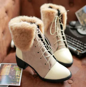 Women's Fashion High-Heeled Thick Heel Round Toe Boots