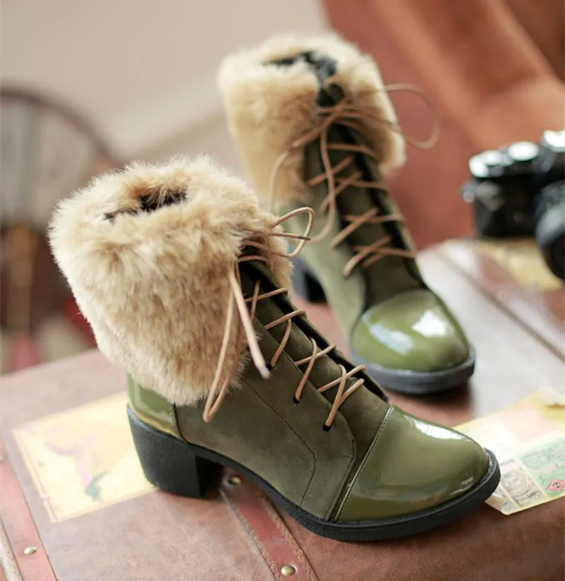 Women's Fashion High-Heeled Thick Heel Round Toe Boots
