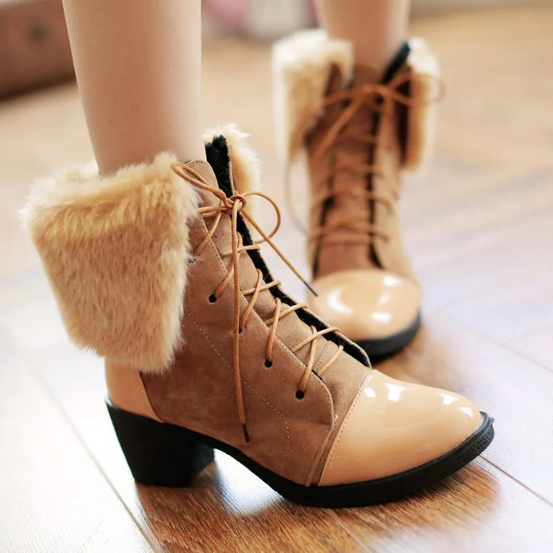 Women's Fashion High-Heeled Thick Heel Round Toe Boots