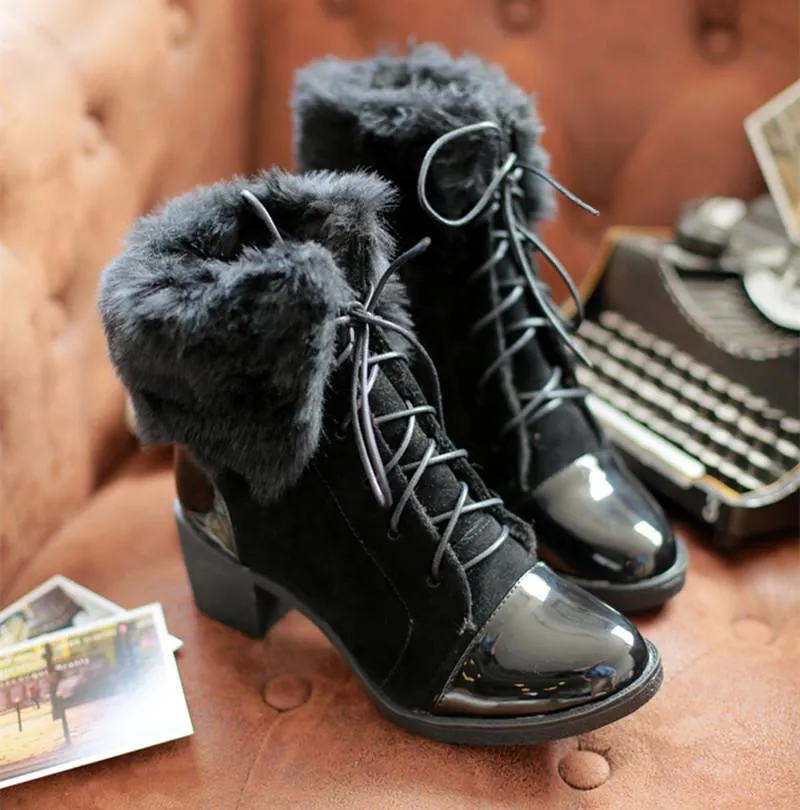 Women's Fashion High-Heeled Thick Heel Round Toe Boots