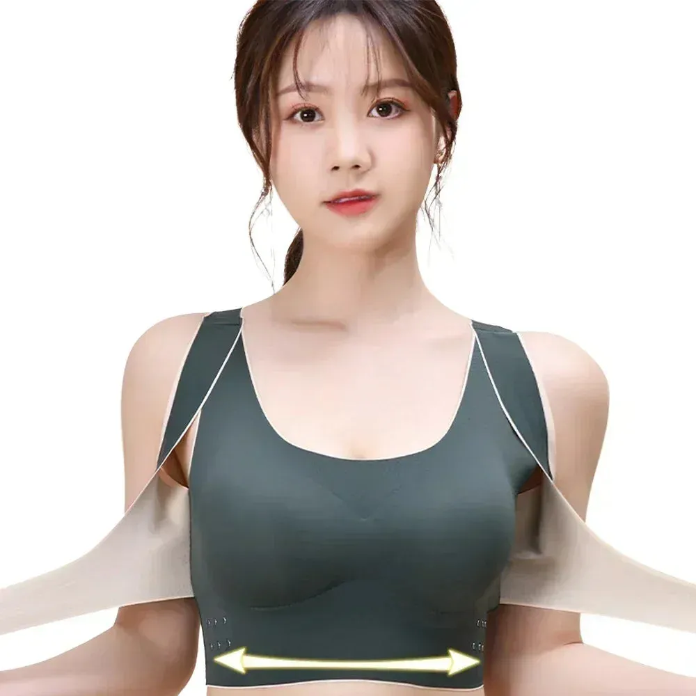 Women's Front Adjustable Buckle Sports Bra - Wireless Padded Gym Yoga Underwear
