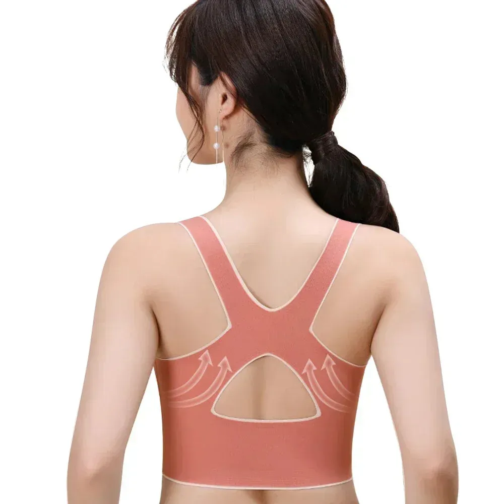 Women's Front Adjustable Buckle Sports Bra - Wireless Padded Gym Yoga Underwear