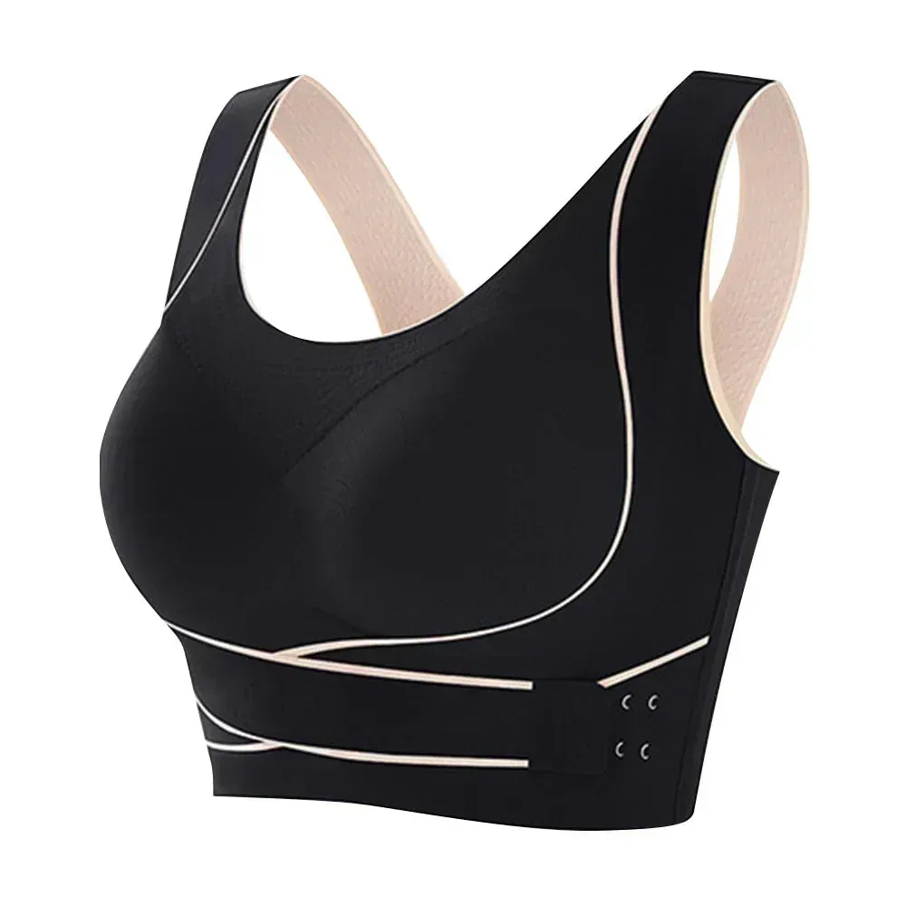 Women's Front Adjustable Buckle Sports Bra - Wireless Padded Gym Yoga Underwear