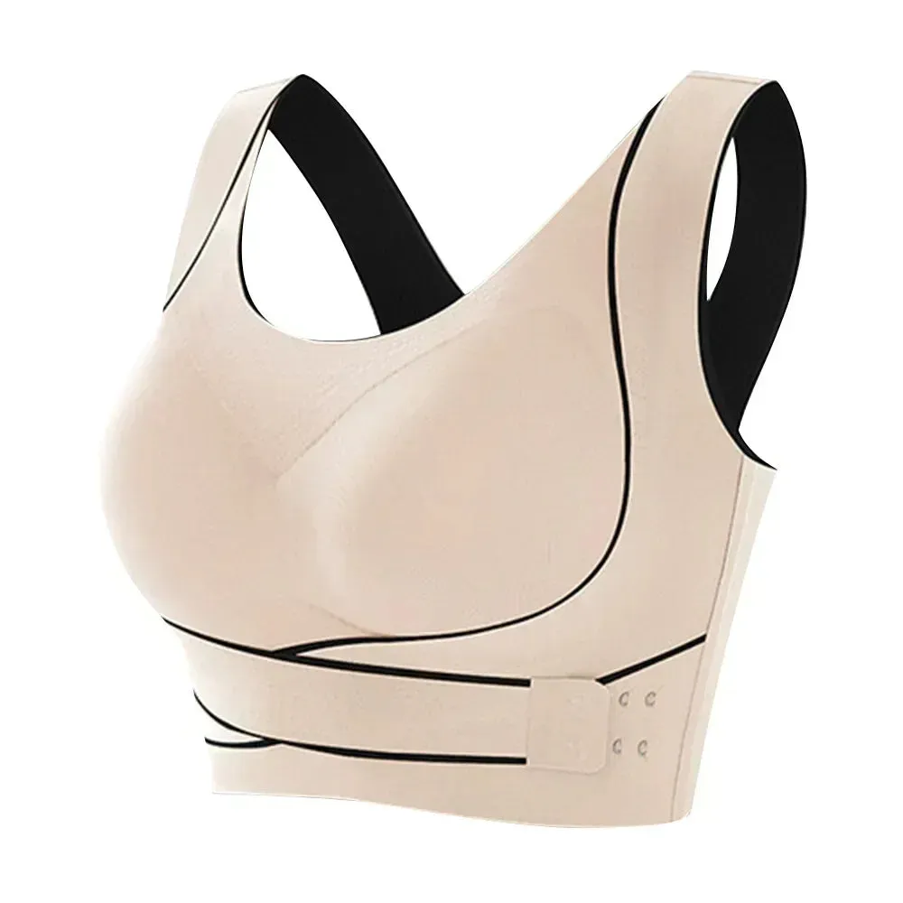 Women's Front Adjustable Buckle Sports Bra - Wireless Padded Gym Yoga Underwear