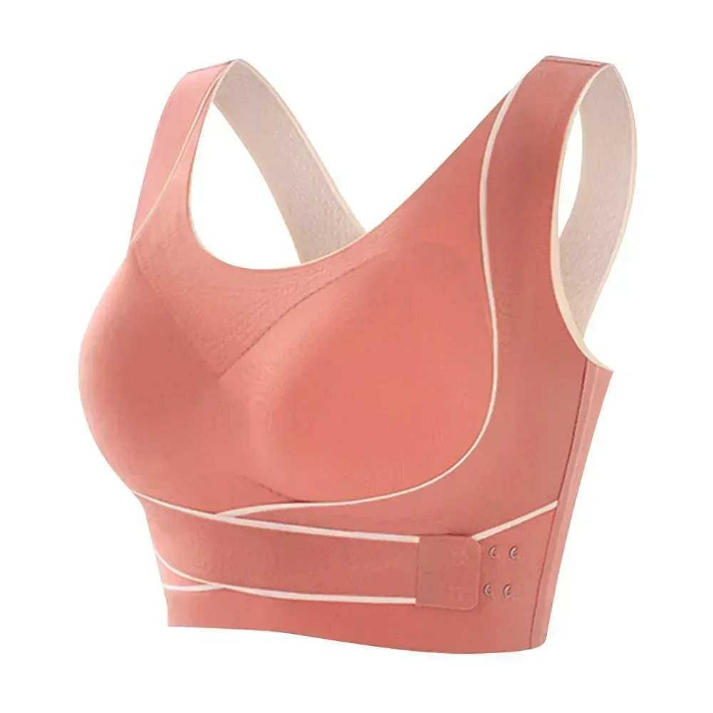 Women's Front Adjustable Buckle Sports Bra - Wireless Padded Gym Yoga Underwear