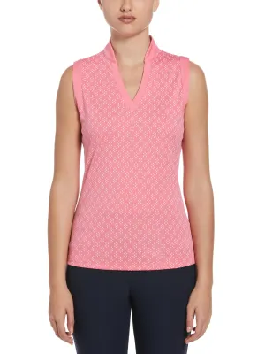 Women's Geo Print Golf Shirt with Mandarin Collar