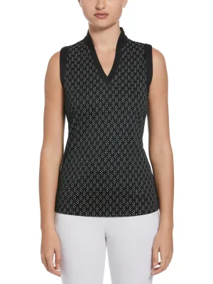 Women's Geo Print Golf Shirt with Mandarin Collar