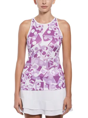Women's Geo Printed Tennis Tank Top with Mesh Back