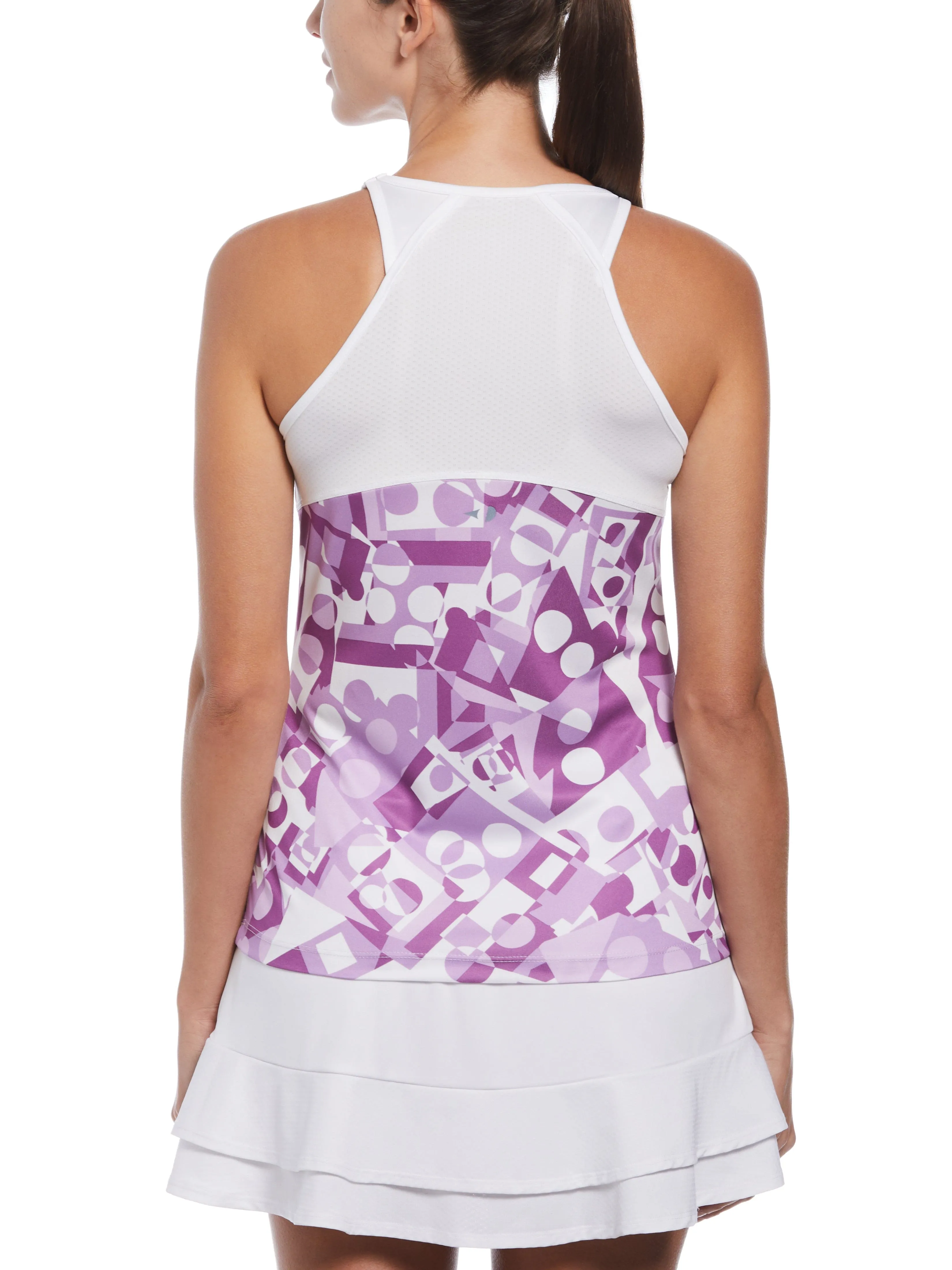Women's Geo Printed Tennis Tank Top with Mesh Back